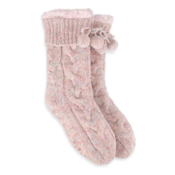 totes toasties® Ladies Premium Chunky Knit Slipper Socks Pink Extra Image 2